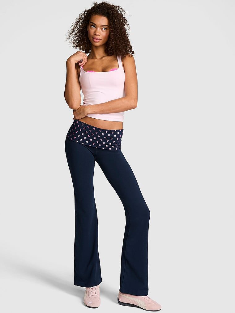 PINK Legginsy dzwony All-Day Cotton z wywijanym pasem