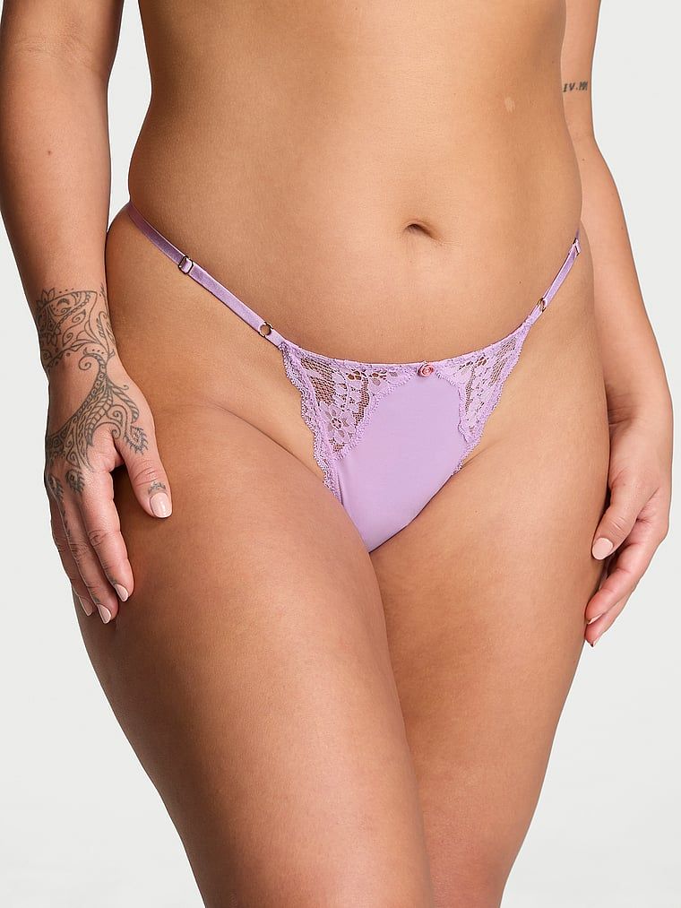 Dream Angels Stringi z koronką z regulowanymi paskami Lace-Trim V-String