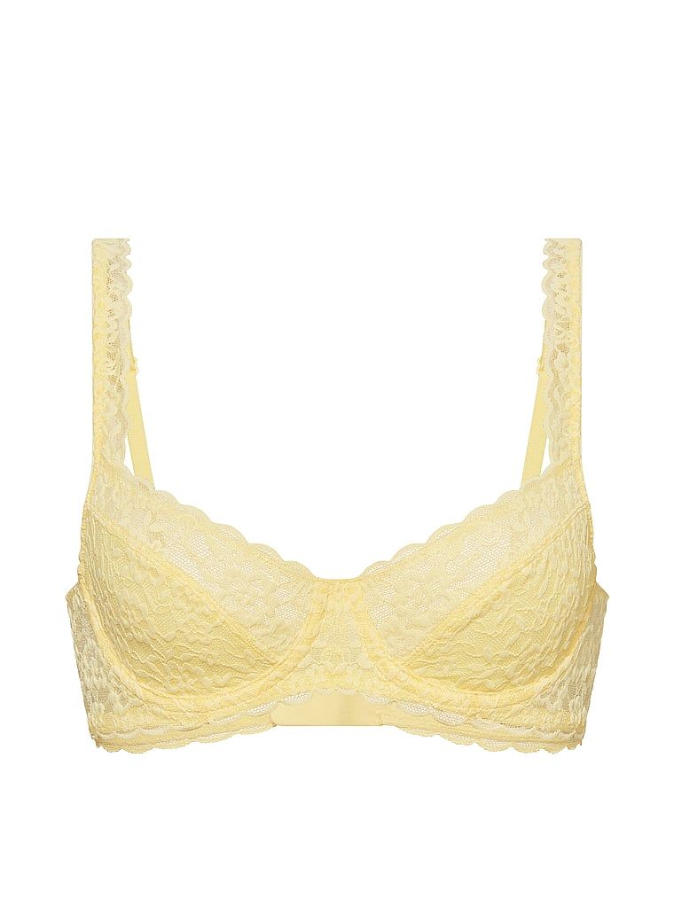 Biustonosz nieusztywniany balkonetka koronkowy. Produkt ma kolor żółty i pochodzi z kolekcji Victoria's Secret. 