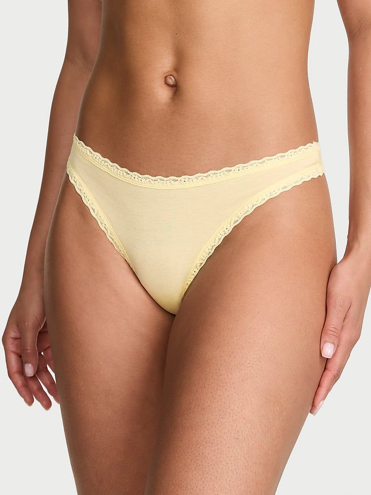 Lace Trim Stringi bawełniane z koronką na krawędziach Lace-Waist