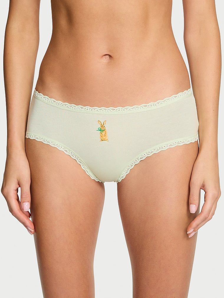 Majtki bawełniane z koronką na krawędziach Lace-Waist Cheeky. Produkt ma kolor zielony i pochodzi z kolekcji Lace Trim. 