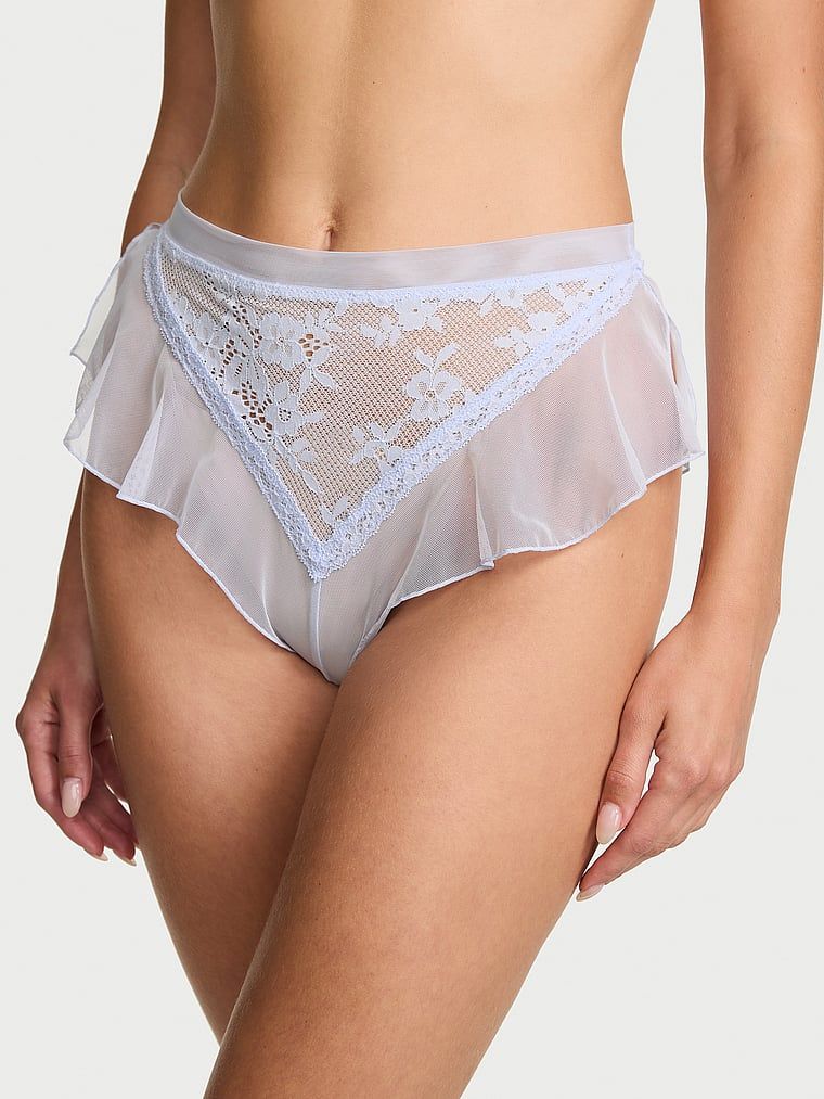 Majtki brazyliany z falbankami Lace Mesh. Produkt ma kolor niebieski i pochodzi z kolekcji Dream Angels. 