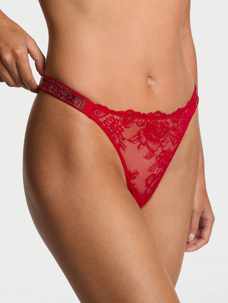 Very Sexy Stringi koronkowe z błyszczącymi paskami Shine Strap