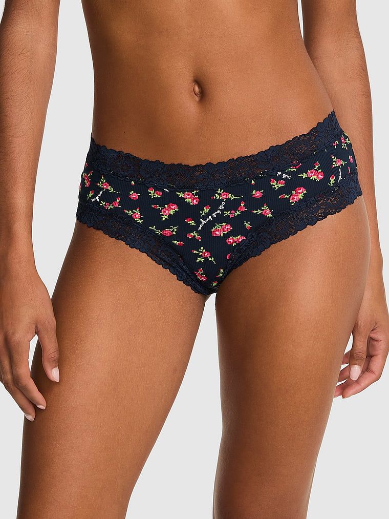 Bawełniane figi cheeky z koronkową lamówką PINK Wink