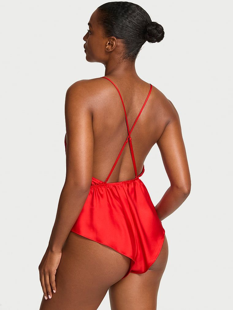 Victoria's Secret Kombinezon satynowy do spania Sparkle Bow