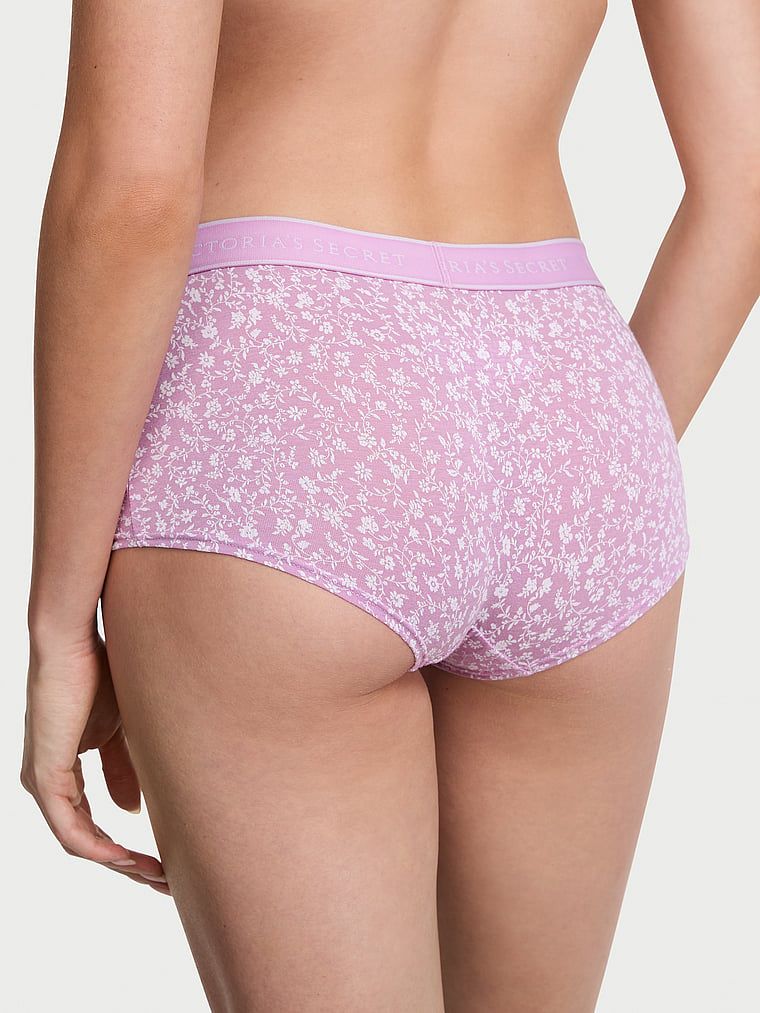 Majtki szorty bawełniane z logo w talii Boyshort. Produkt ma wzór kwiatowy i pochodzi z kolekcji Cotton. 