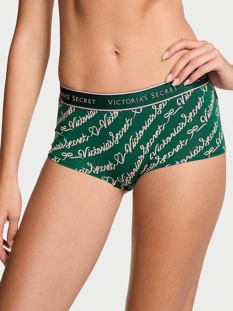 Majtki szorty bawełniane z logo w talii Boyshort. Produkt jest wzorzysty i pochodzi z kolekcji Cotton. 