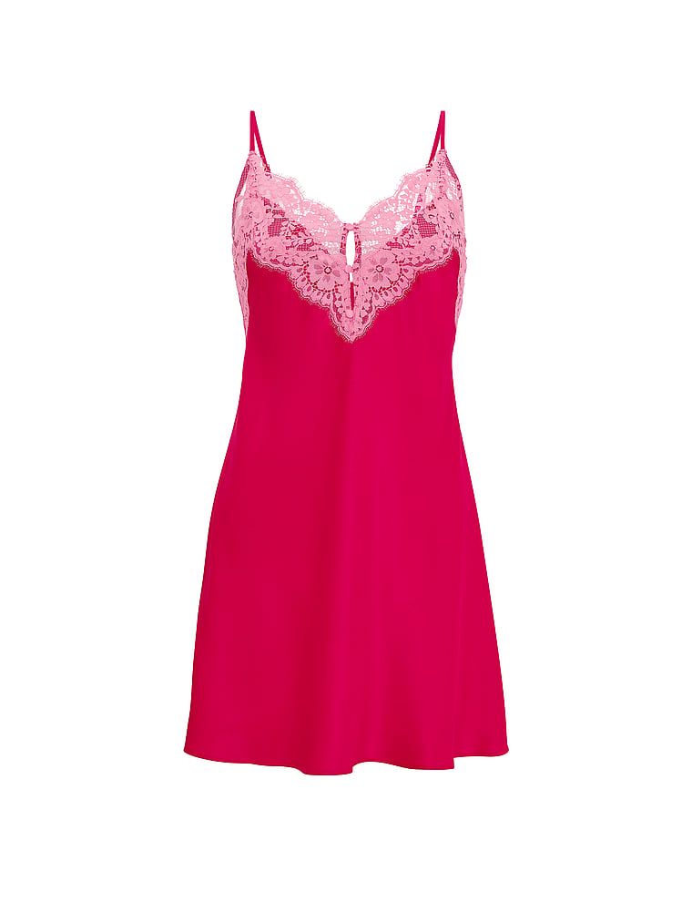 Koszulka nocna satynowa Lace-Trim. Produkt ma kolor różowy i pochodzi z kolekcji Dream Angels. 