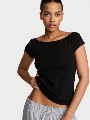 Angel Essentials T-shirt bawełniany z dekoltem łódka Boatneck