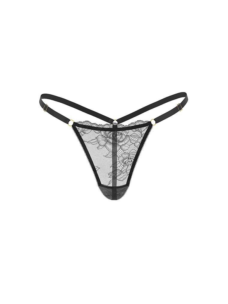 Stringi koronkowe z regulowanymi paskami Rose Lace V-String. Produkt ma kolor czarny i pochodzi z kolekcji Body by Victoria. 
