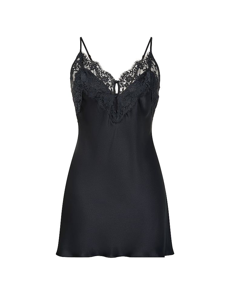 Koszulka nocna satynowa Lace-Trim. Produkt ma kolor czarny i pochodzi z kolekcji Dream Angels. 