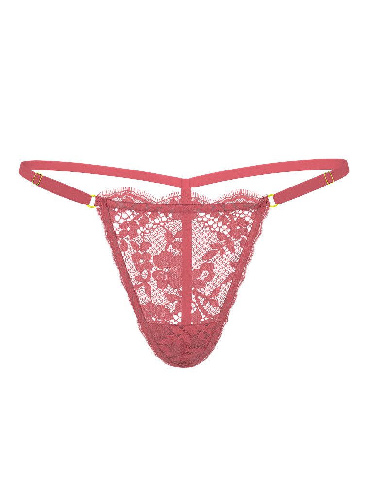 Stringi koronkowe z regulowanymi paskami Lace V-String. Produkt ma kolor różowy i pochodzi z kolekcji Body by Victoria. 