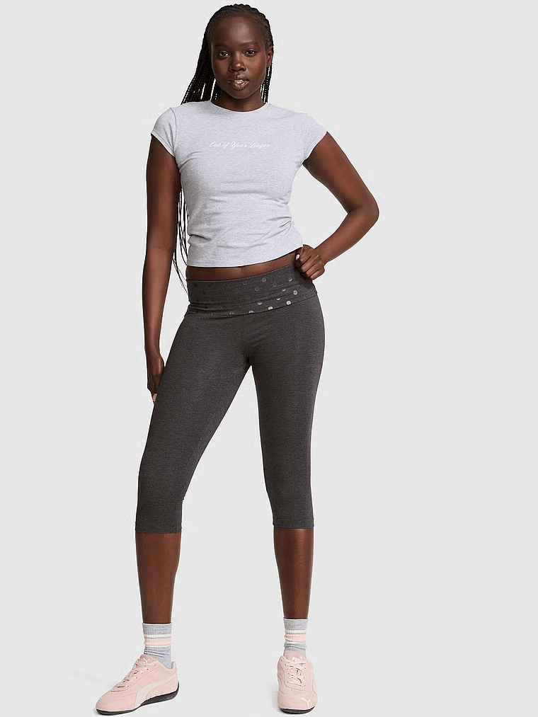 PINK Legginsy capri z wywijanym pasem All-Day Cotton