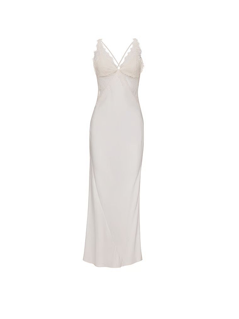 Koszula nocna satynowa sukienka maxi Rose Lace. Produkt ma kolor biały i pochodzi z kolekcji Very Sexy. 