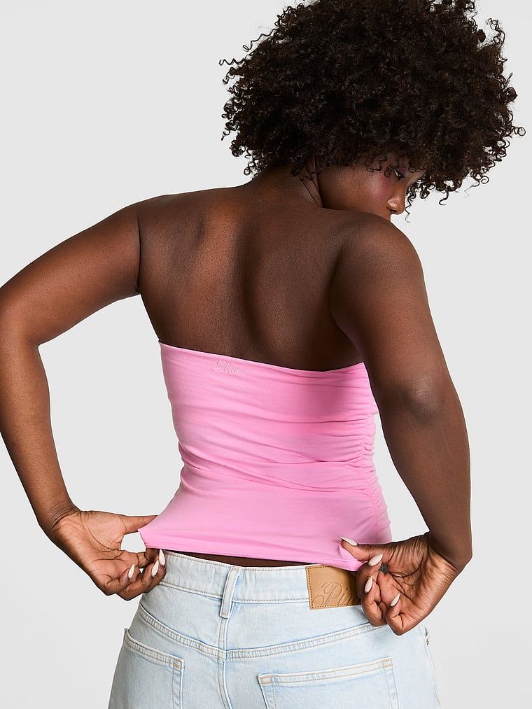 Bawełniany top bandeau ze ściąganym bokiem