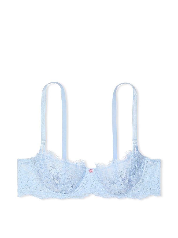 Na zdjęciu na białym tle widoczny jest biustonosz nieusztywniany balkonetka Wicked Lace Balconette. Produkt ma kolor niebieski i pochodzi z kolekcji Dream Angels.