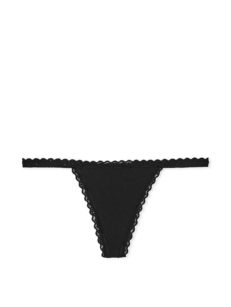 Stringi bawełniane z koronką Lace-Trim. Produkt ma kolor czarny i pochodzi z kolekcji Lacie. 