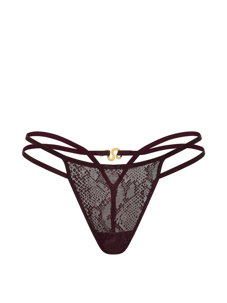 Stringi koronkowe z dekoracyjnym wężem Viper. Produkt ma kolor fioletowy i pochodzi z kolekcji Very Sexy. 
