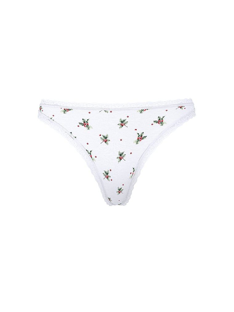 Lace Trim Stringi bawełniane z koronką na krawędziach Lace-Waist