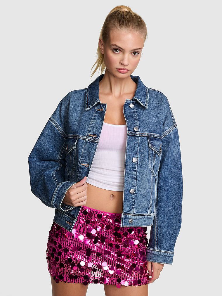 PINK Kurtka jeansowa trucker o kroju boyfriend Denim by PINK