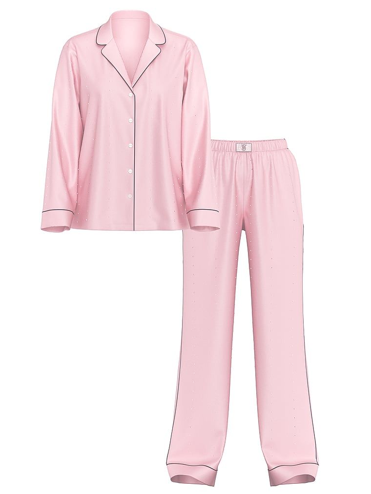 Piżama satynowa z cekinami Shine Stripe. Produkt ma kolor różowy i pochodzi z kolekcji Victoria's Secret. 