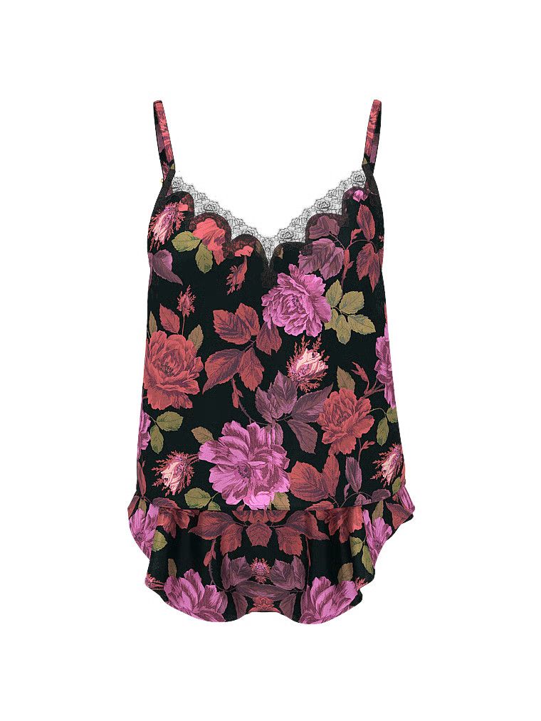Satynowy zestaw z koronką do spania Satin Rose Lace-Trim. Produkt ma wzór kwiatowy i pochodzi z kolekcji Very Sexy. 