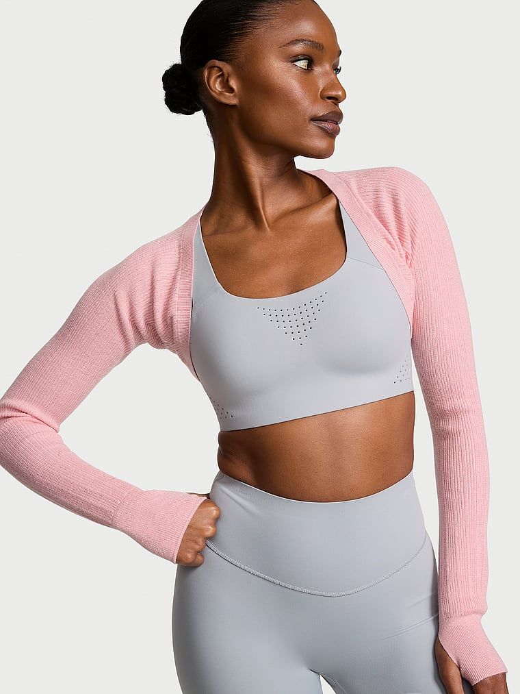 Sweterek bolerko z długimi rękawami Rib Knit. Produkt ma kolor różowy i pochodzi z kolekcji VSX. 