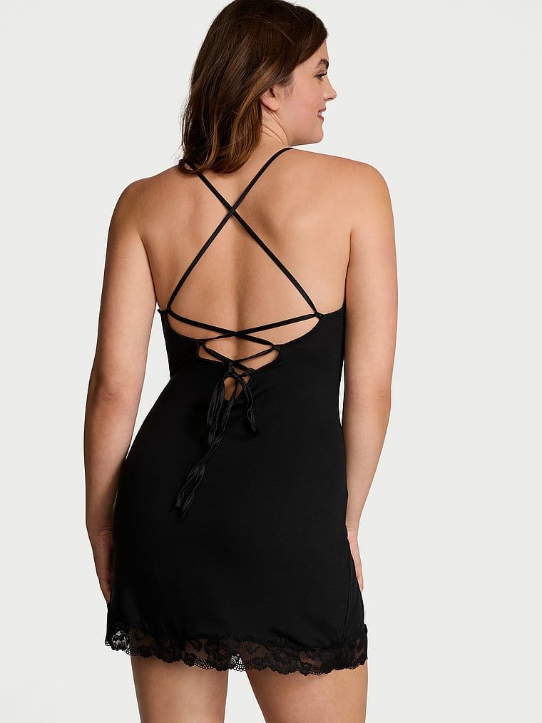 Victoria's Secret Koszulka nocna z modalu z koronką Cross-Back Slip