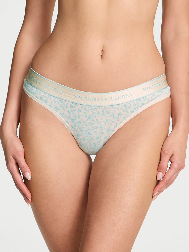 Stringi bawełniane z logo w talii. Produkt ma wzór kwiatowy i pochodzi z kolekcji Cotton. 