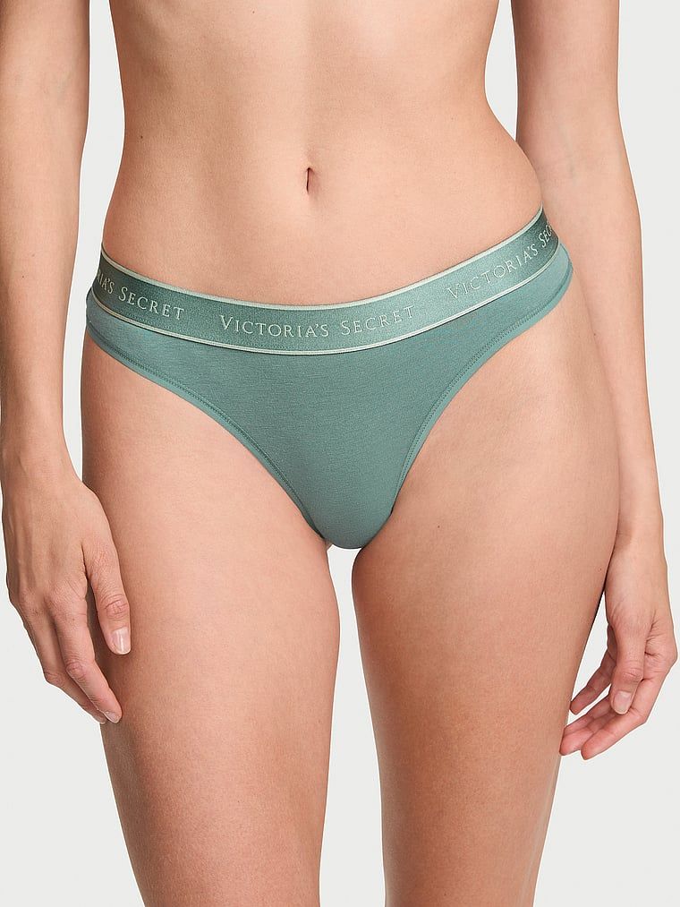 Stringi bawełniane z logo w talii. Produkt ma kolor zielony i pochodzi z kolekcji Cotton. 