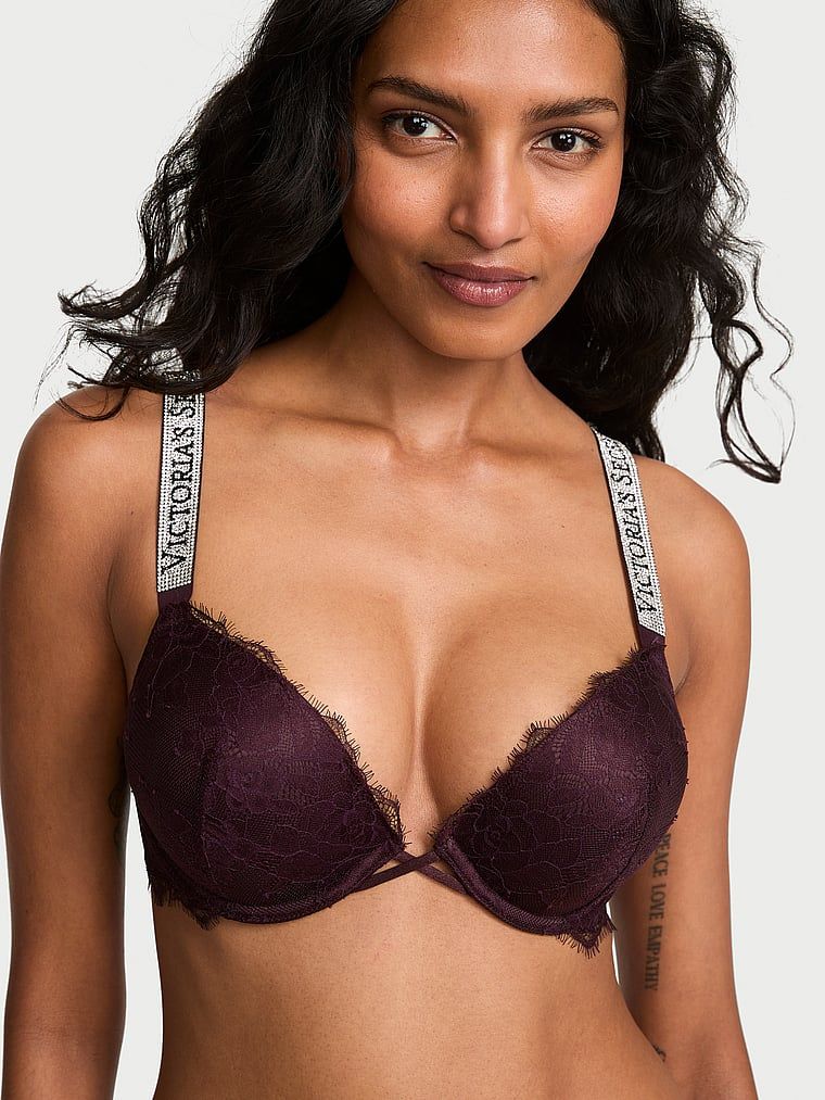 Very Sexy Biustonosz push-up koronkowy powiększający o 2 rozmiary Bombshell Shine Strap