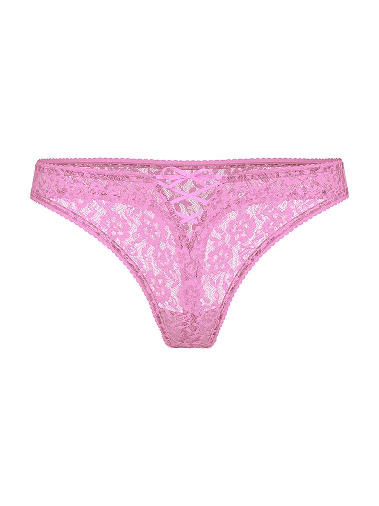 Stringi koronkowe z kokardką i sznurowaniem Lace-Up Bow. Produkt ma kolor różowy i pochodzi z kolekcji Lacie. 