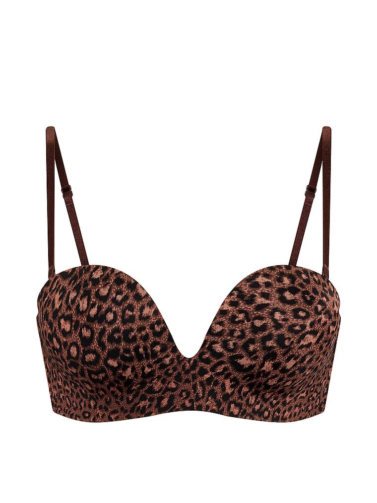Biustonosz push-up bez ramiączek powiększający o 2 rozmiary Bombshell. Produkt jest wzorzysty i pochodzi z kolekcji Victoria's Secret Bare. 