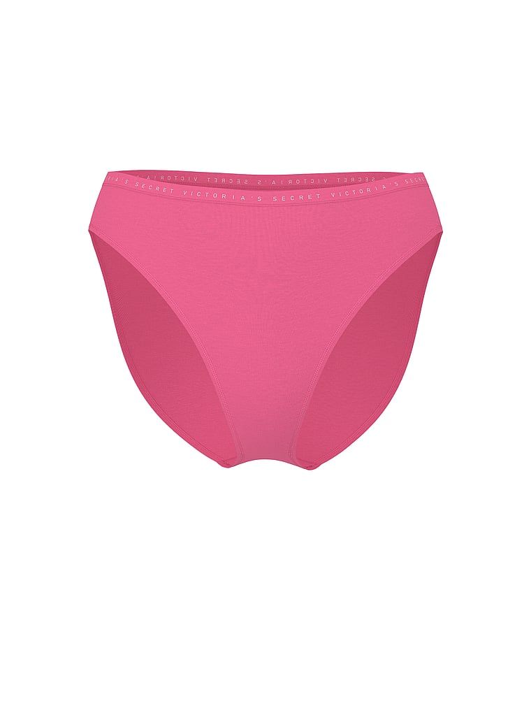 Majtki bawełniane figi z wysoko wyciętymi nogawkami High-Leg Brief. Produkt ma kolor różowy i pochodzi z kolekcji Victoria's Secret. 