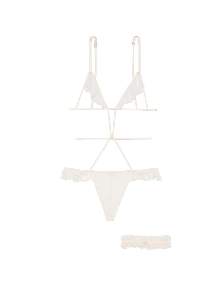 Body z paseczków i szyfonu z podwiązką Ruffled Chiffon. Produkt ma kolor biały i pochodzi z kolekcji Very Sexy. 