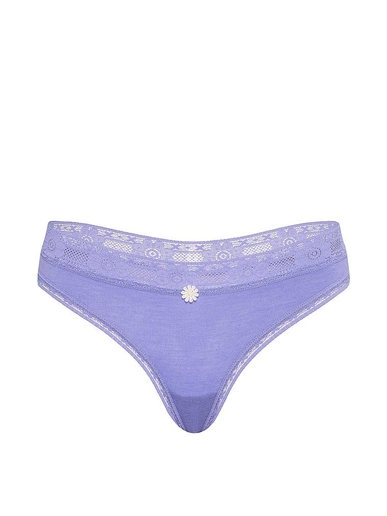Stringi bawełniane z koronką szydełkową Lace-Trim. Produkt ma kolor niebieski i pochodzi z kolekcji Lace Trim. 