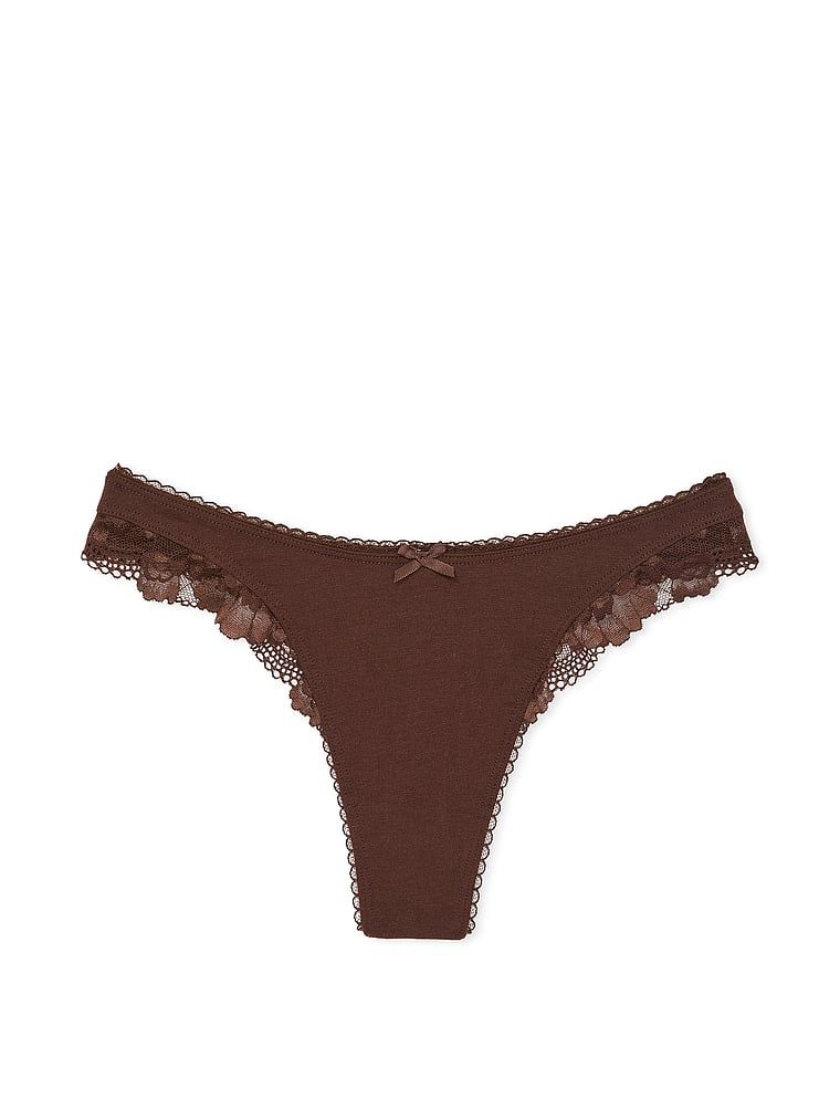 Stringi bawełniane High-Leg Scoop. Produkt ma kolor brązowy i pochodzi z kolekcji Victoria's Secret. 