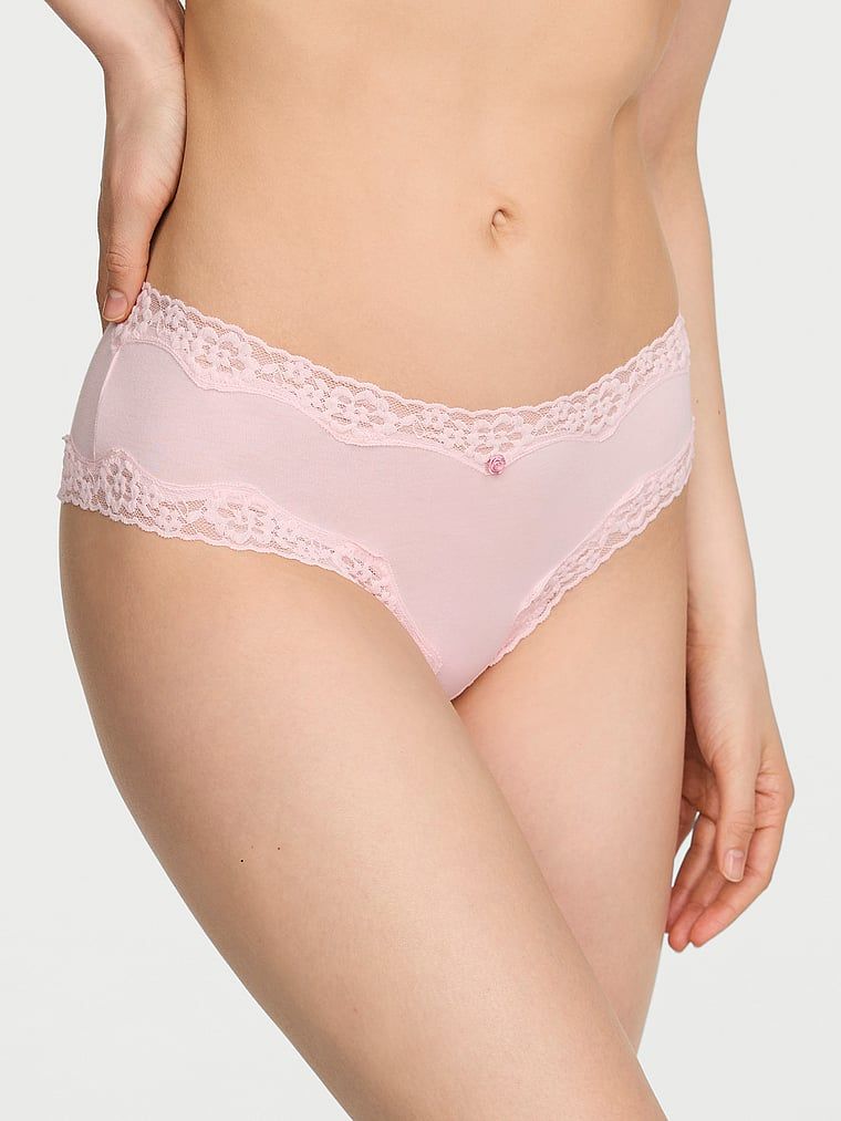 Lace Trim Majtki bawełniane z koronką na krawędziach Lace-Waist Cheeky