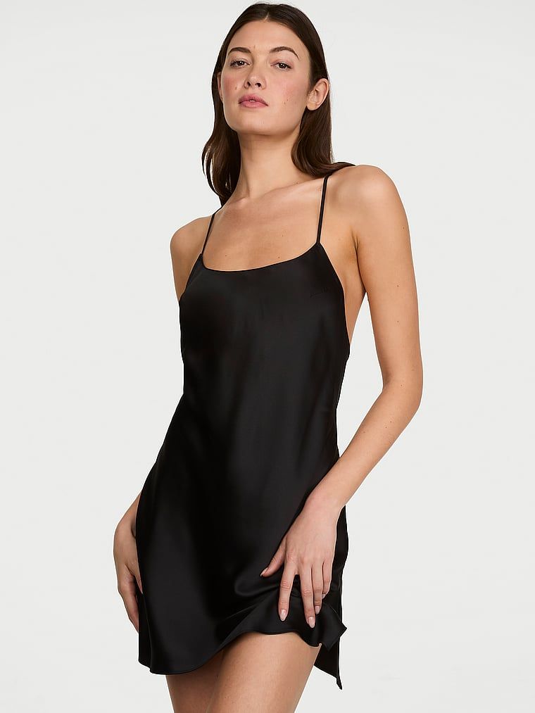 Victoria's Secret Koszulka nocna satynowa na cienkich ramiączkach odsłaniająca plecy Open-Back Slip