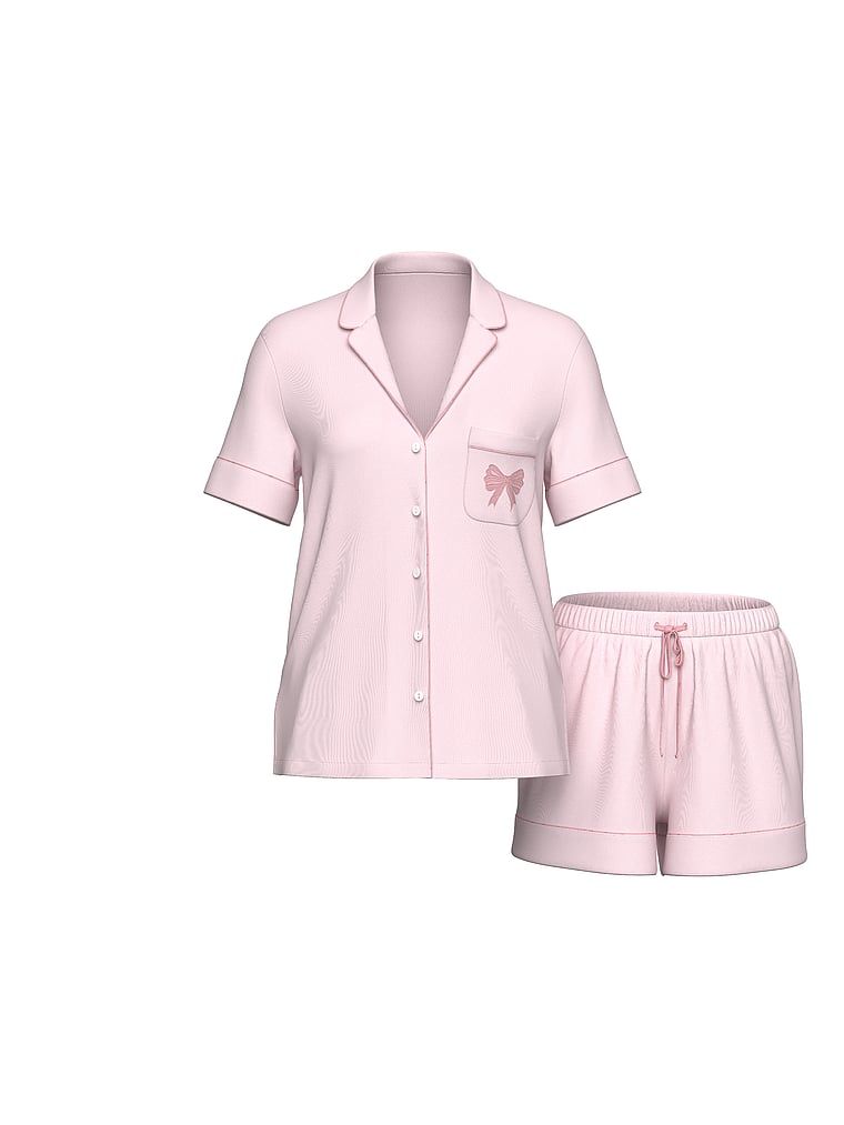 Piżama z modalu z szortami Bow. Produkt ma kolor różowy i pochodzi z kolekcji Victoria's Secret. 