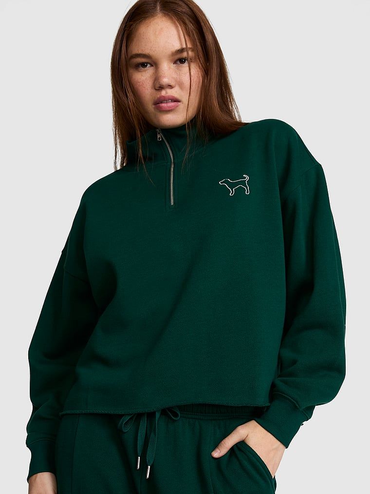 PINK Bluza Campus Fleece o prostym kroju z zamkiem 1/4