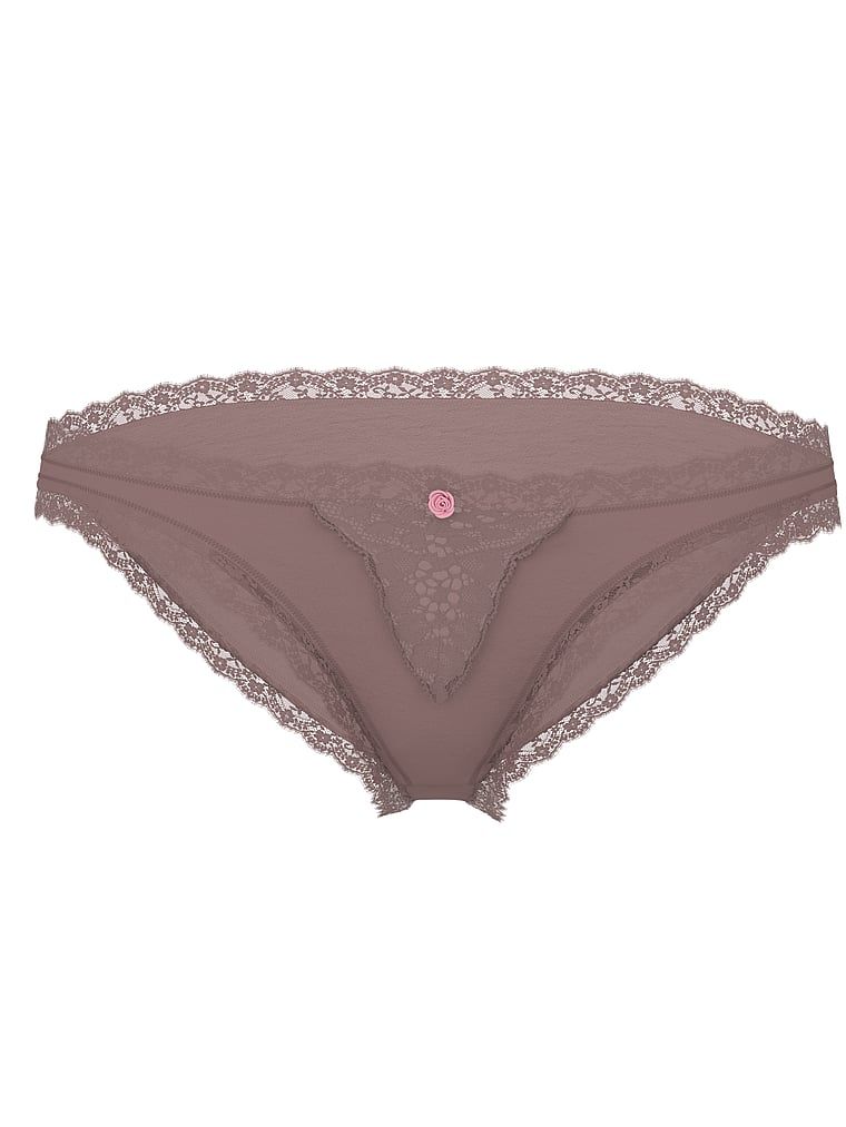 Majtki z koronką na krawędziach Lace-Trim Bikini. Produkt ma kolor szary i pochodzi z kolekcji Dream Angels. 