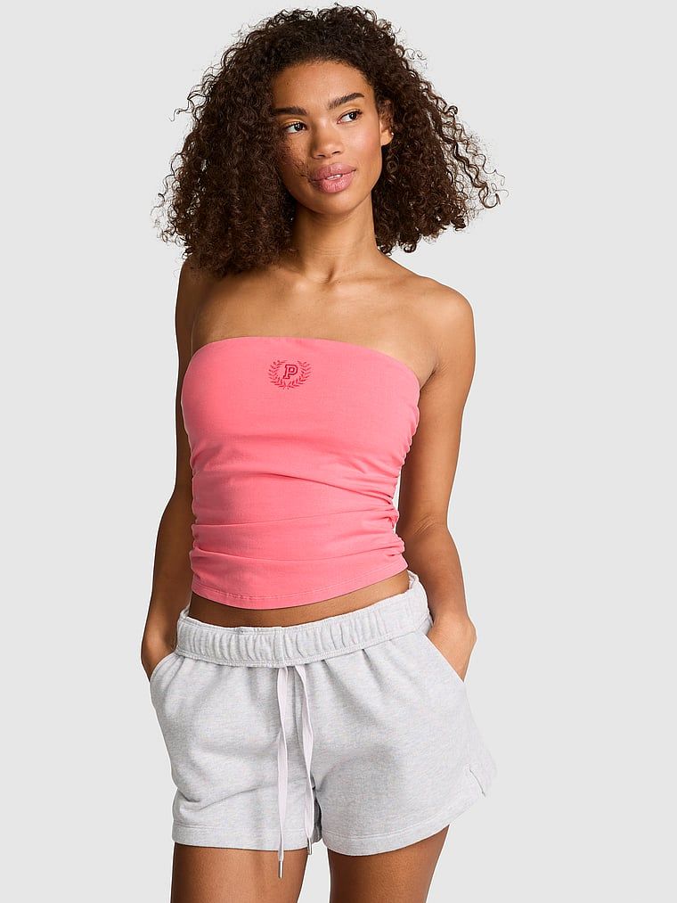 PINK Top bandeau All-Day Cotton z marszczeniami po bokach
