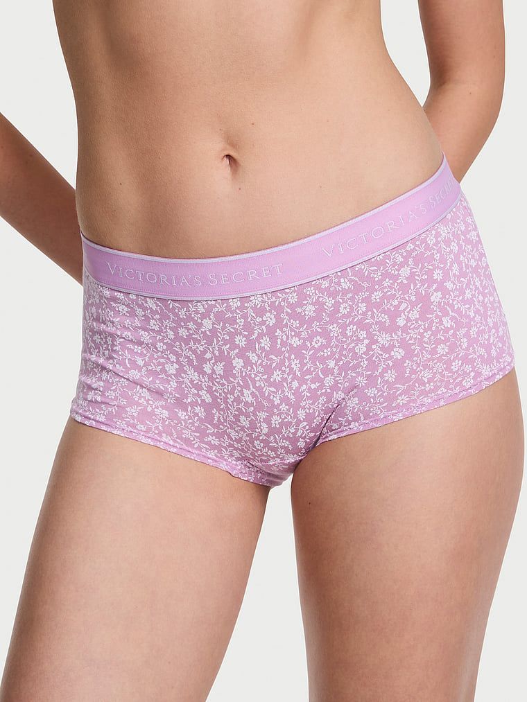 Majtki szorty bawełniane z logo w talii Boyshort. Produkt ma wzór kwiatowy i pochodzi z kolekcji Cotton. 