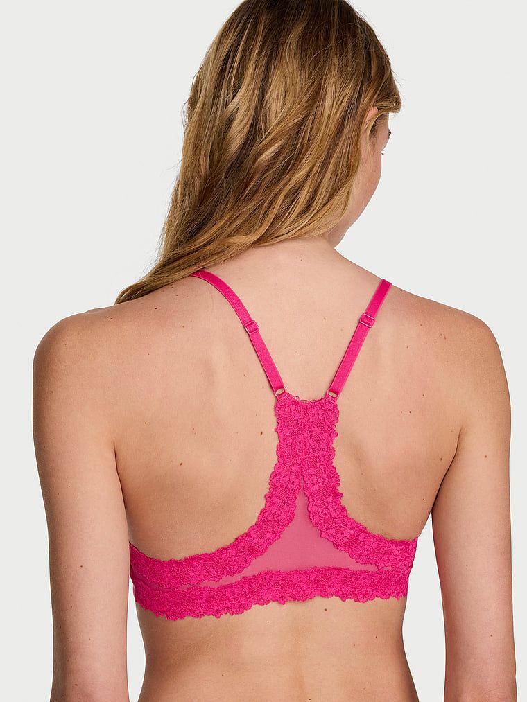 Biustonosz lekko uszytywniany zapinany z przodu z koronką na plecach Racerback Demi. Produkt ma kolor różowy i pochodzi z kolekcji Body by Victoria. 