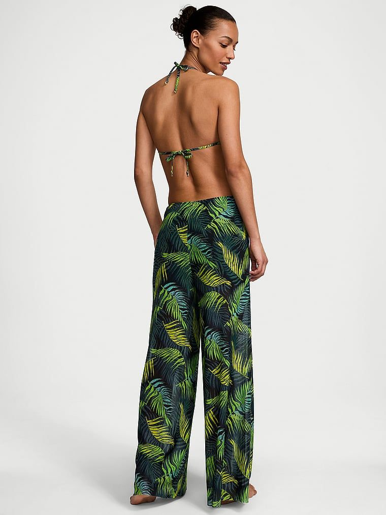 Spodnie z siateczkowego materiału na plażę Tie-Front. Produkt jest wzorzysty i pochodzi z kolekcji Victoria's Secret Swim. 
