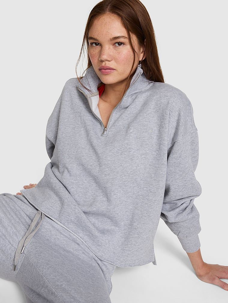 PINK Bluza Campus Fleece o prostym kroju z zamkiem 1/4