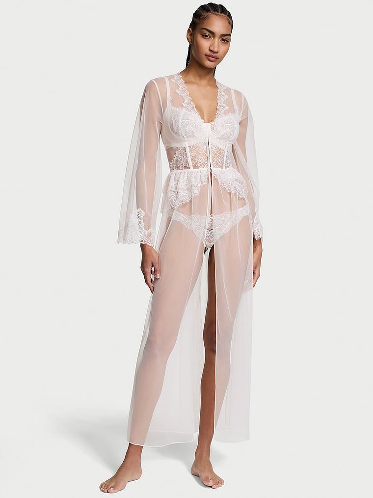 Victoria's Secret Szlafrok maxi z siateczki Rose Lace and Tulle