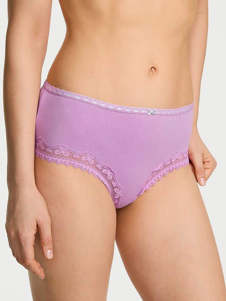 Lace Trim Majtki bawełniane Bow Lace-Trim Cheeky
