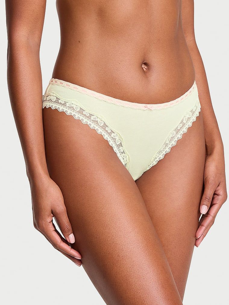Majtki bawełniane Bow Lace-Trim Bikini. Produkt ma kolor zielony i pochodzi z kolekcji Lace Trim. 